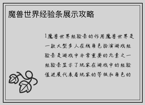 魔兽世界经验条展示攻略